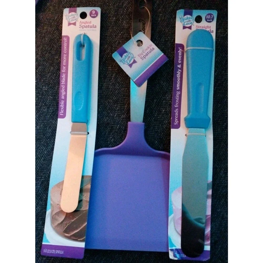 CAKE DECORATING Icing Spatulas (2) angled & straight & Big Cookie Spatula- New